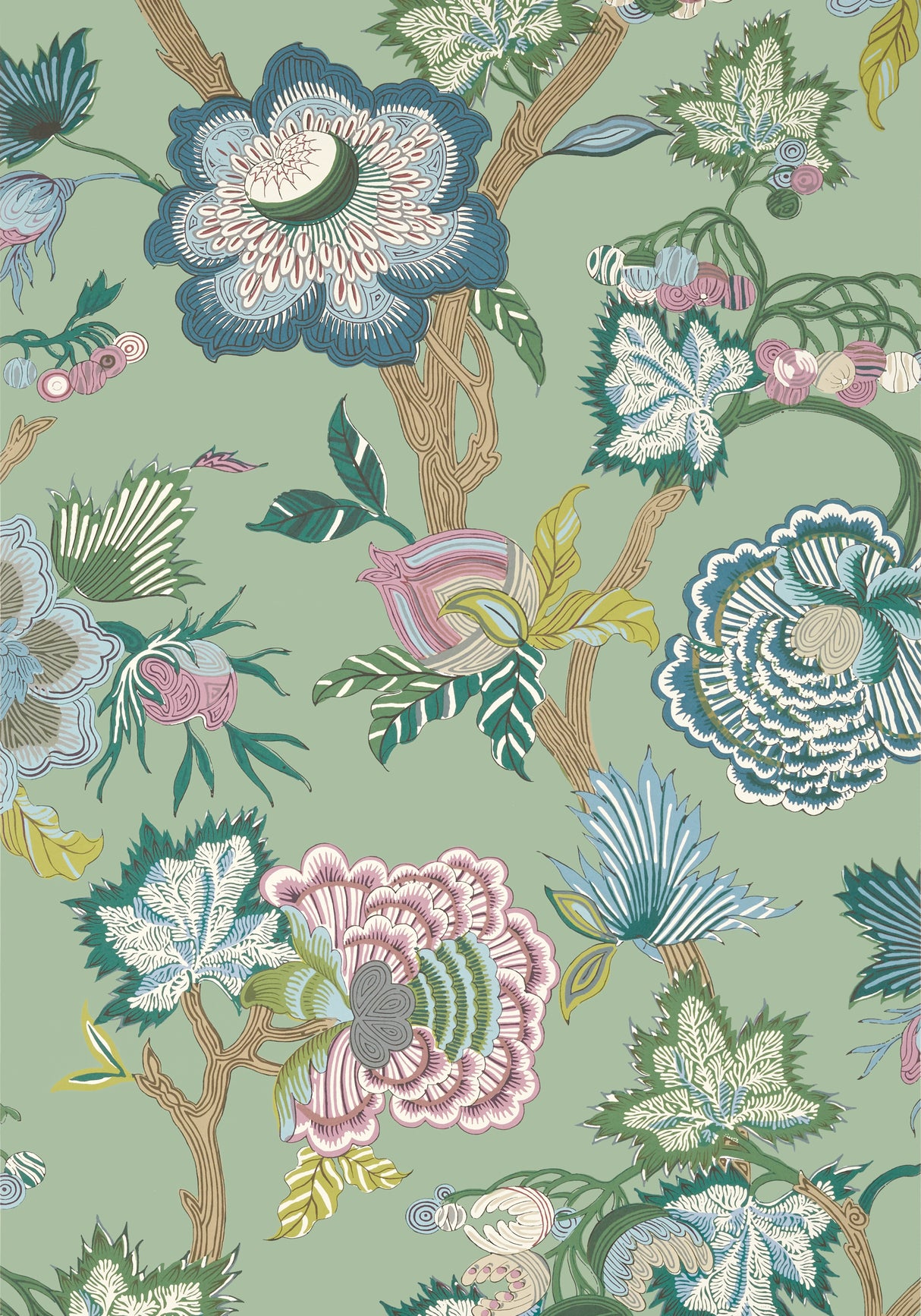 Thibaut T36416 INDIENNE JACOBEAN Green Wallpaper