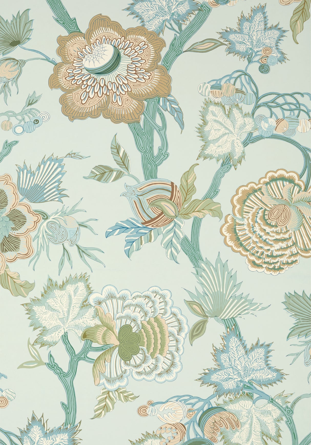 Thibaut T36417 INDIENNE JACOBEAN Seaglass and Gold Wallpaper