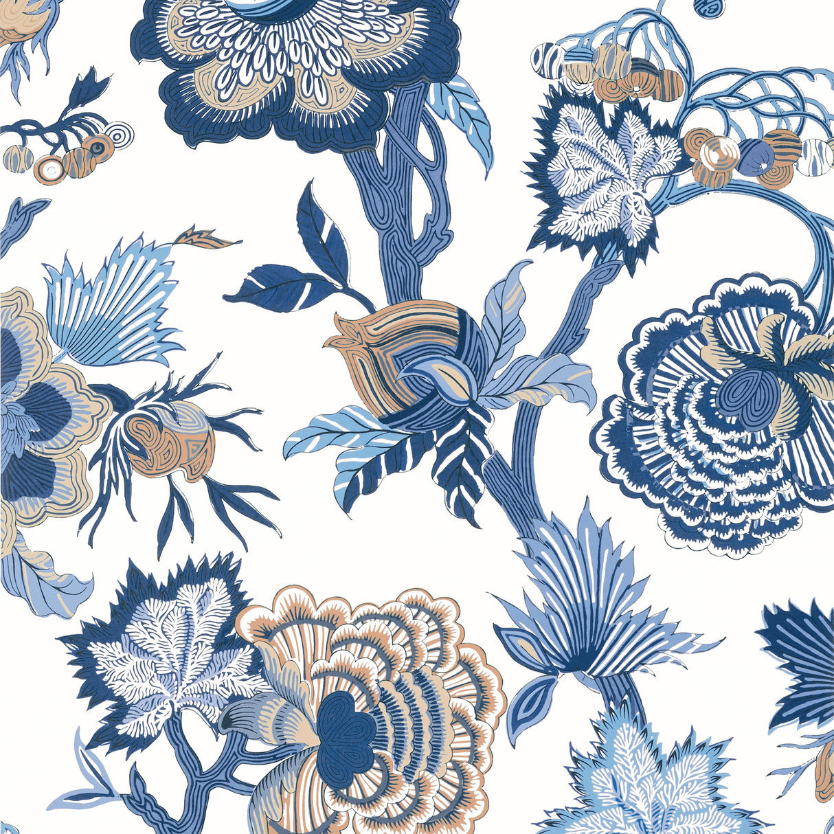 Thibaut T36418 INDIENNE JACOBEAN Blue and White