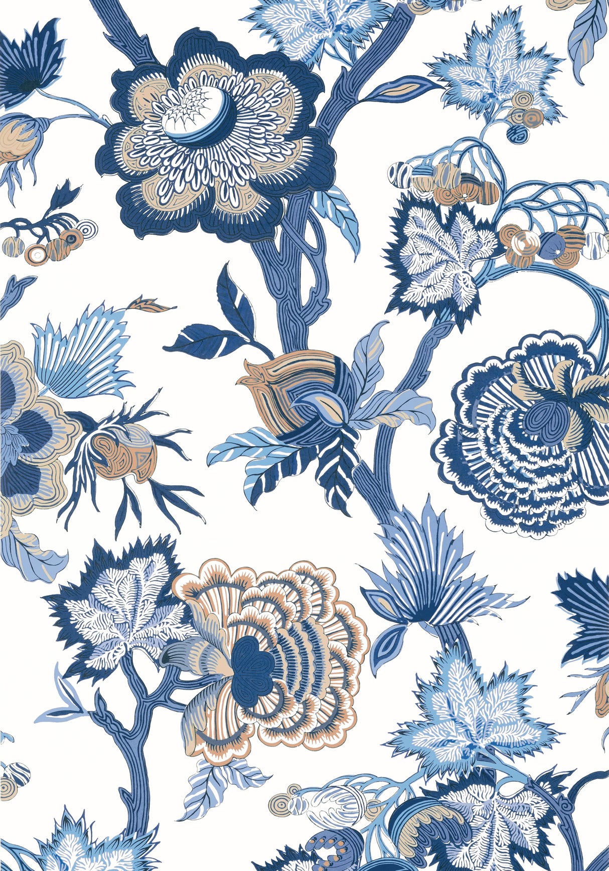 Thibaut T36418 INDIENNE JACOBEAN Blue and White Wallpaper