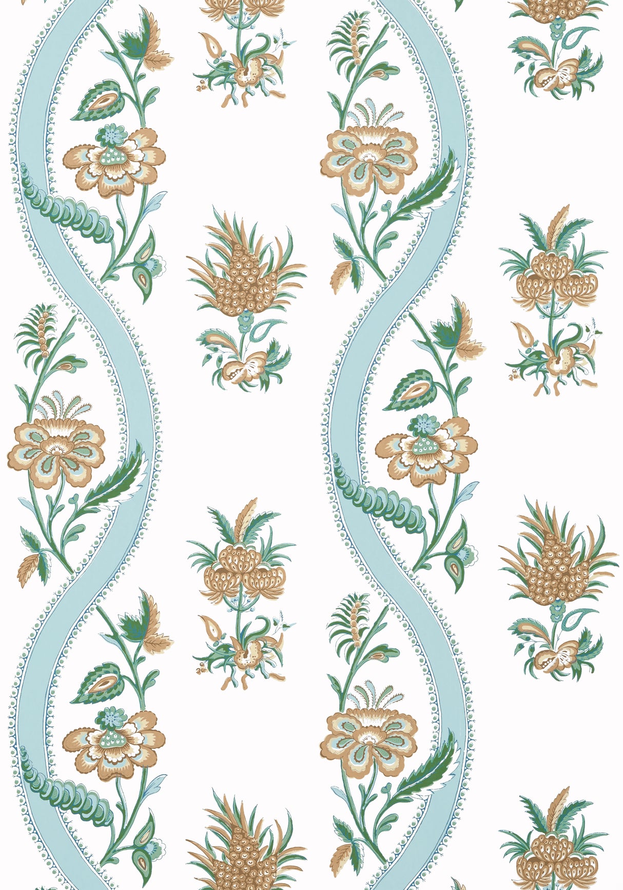 Thibaut T36422 RIBBON FLORAL Seaglass and Gold Wallpaper