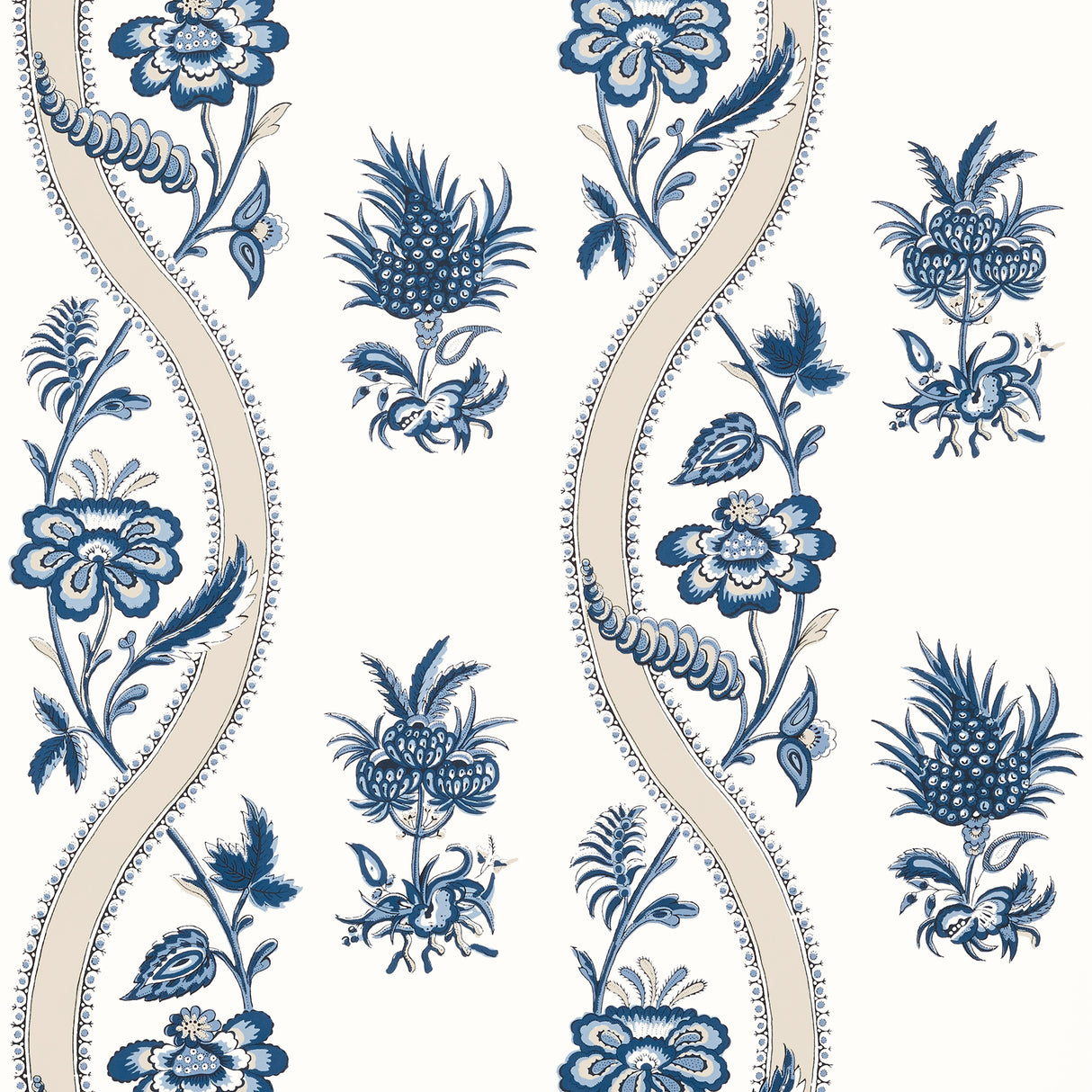 Thibaut T36423 RIBBON FLORAL Blue and White