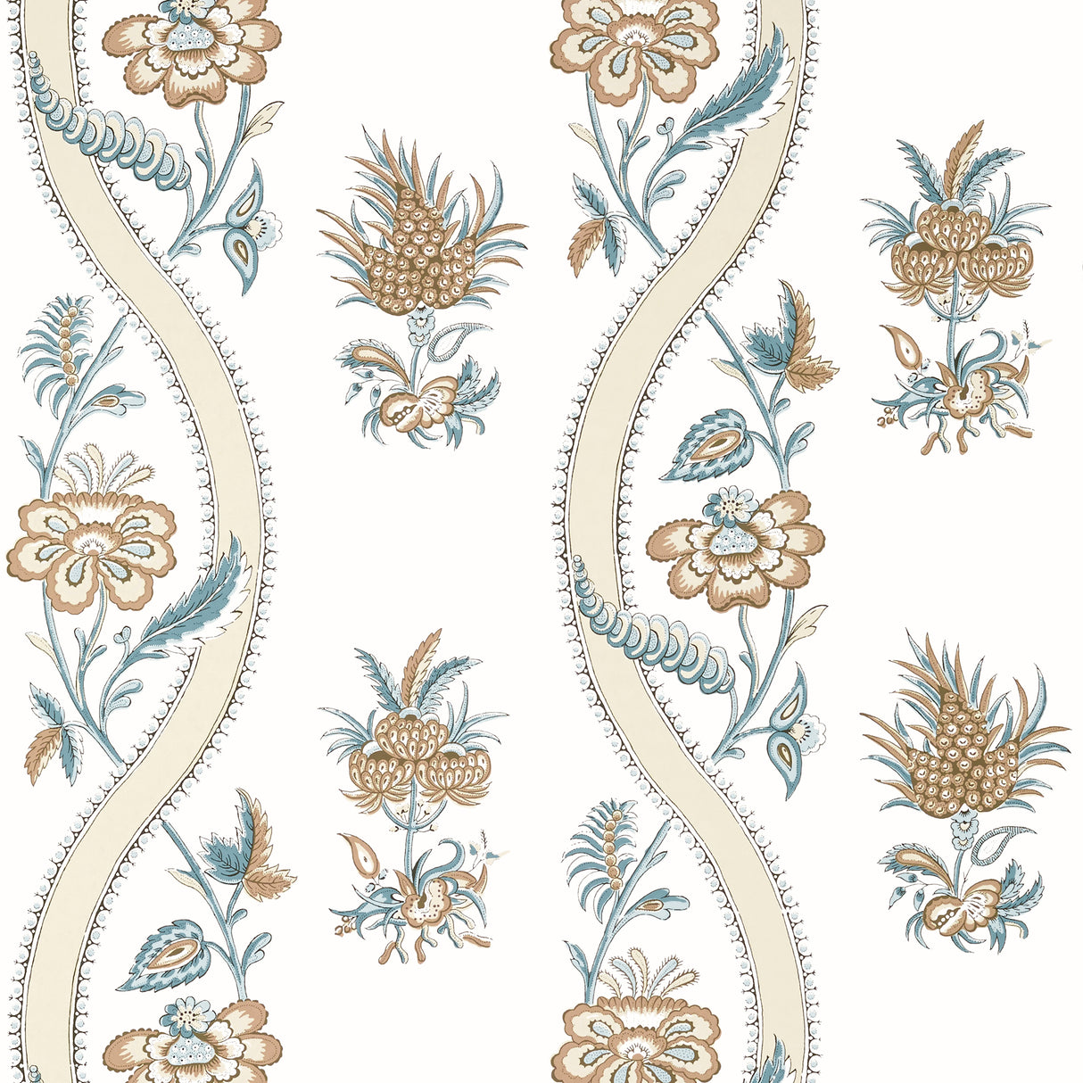 Thibaut T36425 RIBBON FLORAL Beige and Spa Blue