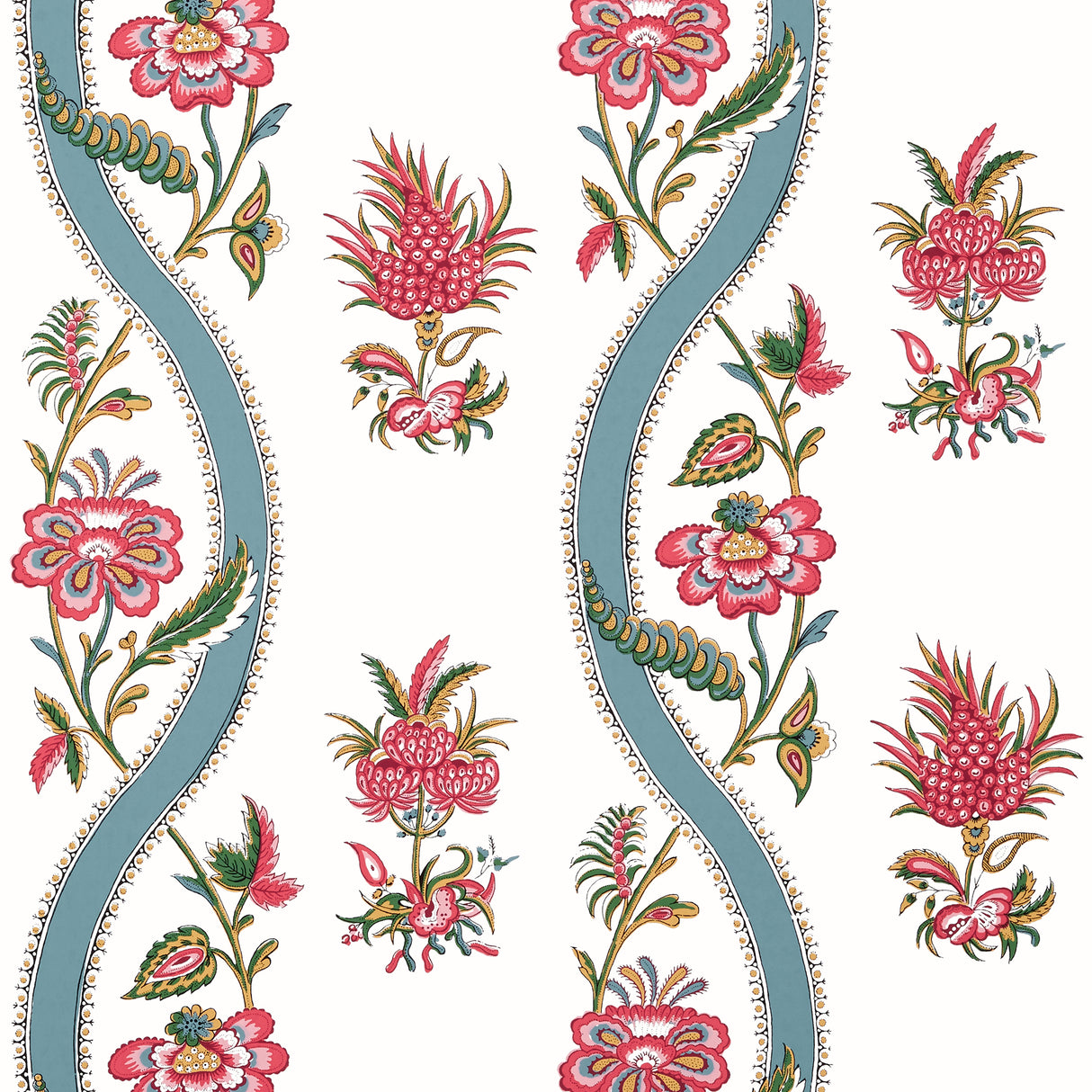 Thibaut T36426 RIBBON FLORAL Raspberry and Teal