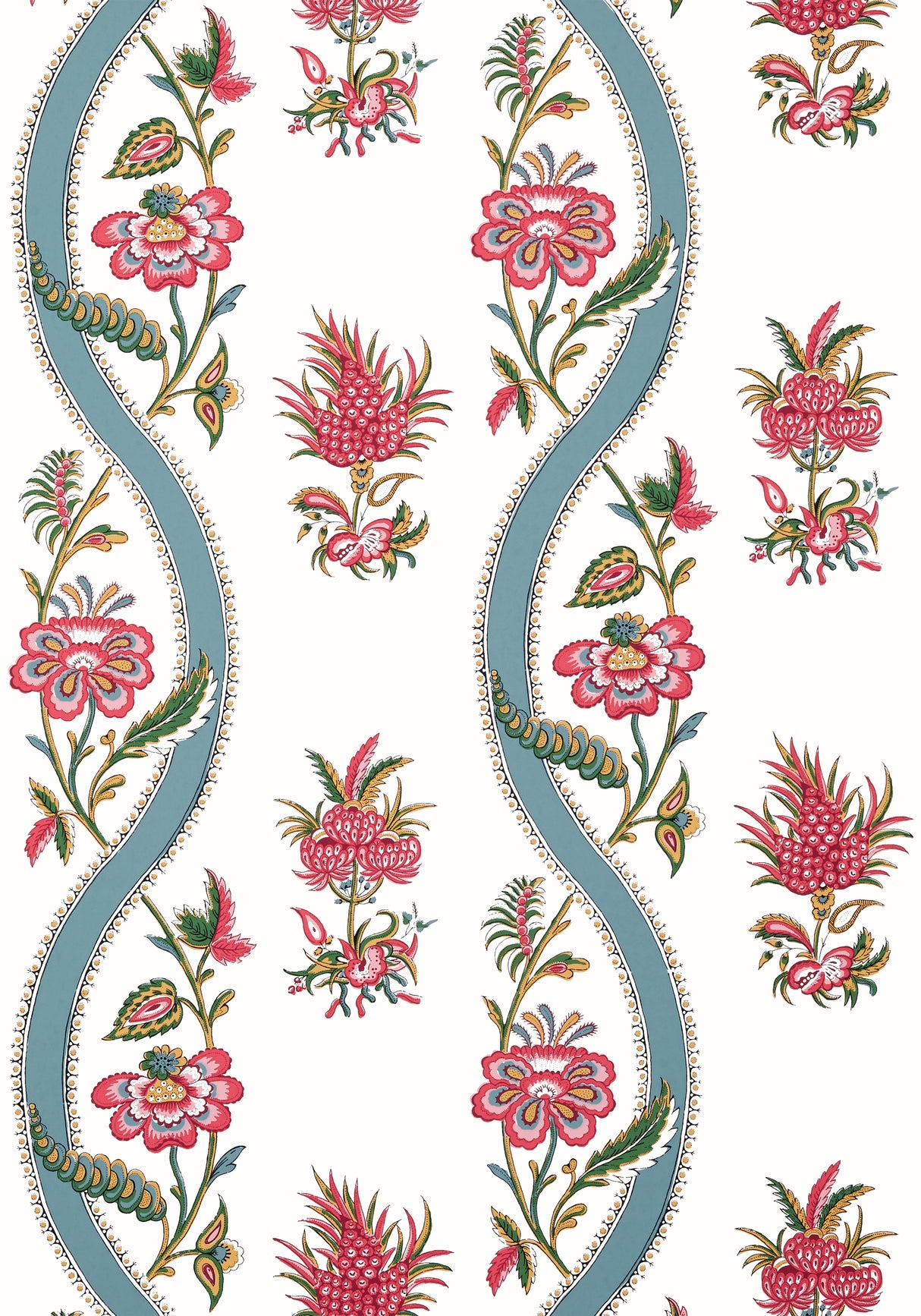 Thibaut T36426 RIBBON FLORAL Raspberry and Teal Wallpaper