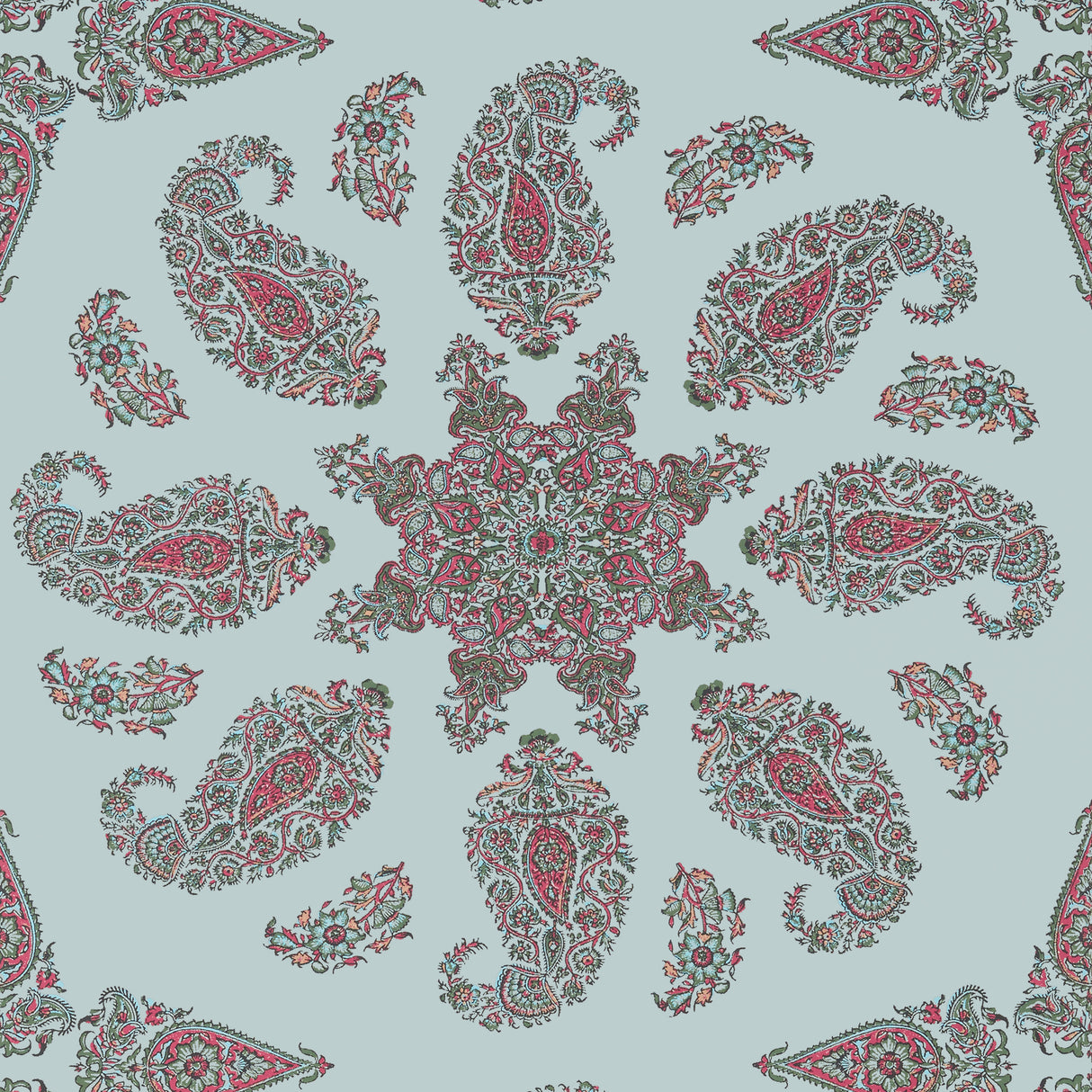 Thibaut T36431 EAST INDIA Raspberry and Teal - Eade's Wallpaper