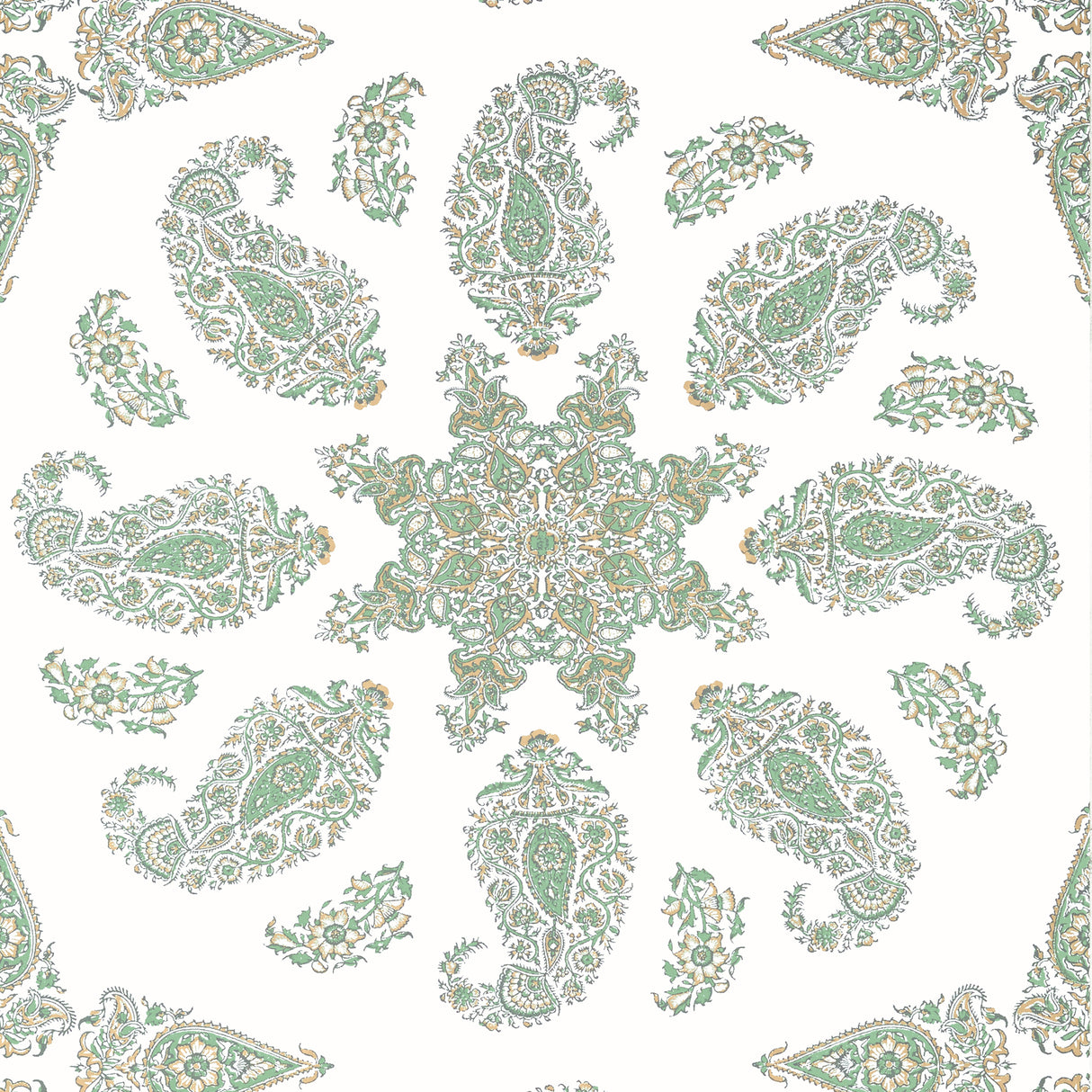 Thibaut T36442 EAST INDIA Green and White