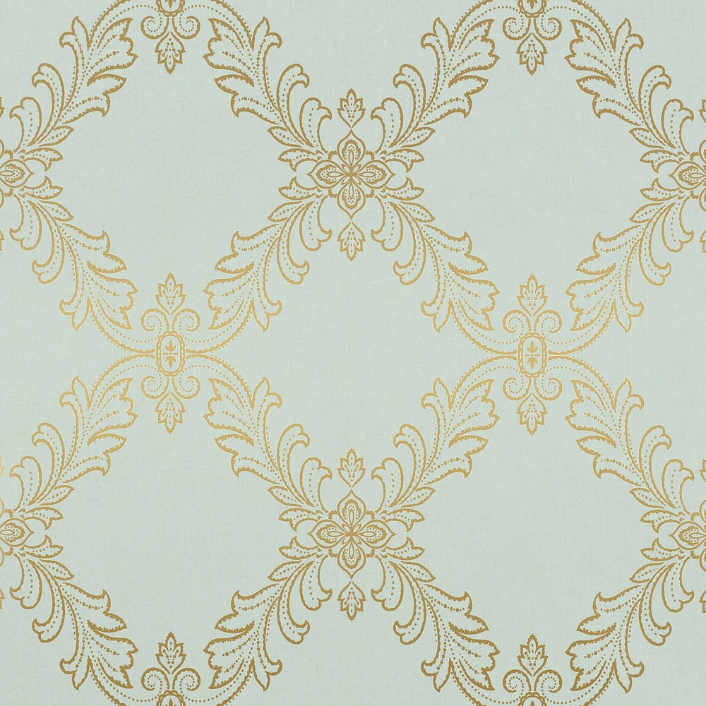 Thibaut T4159 MIRABEAU Metallic on Aqua Wallpaper