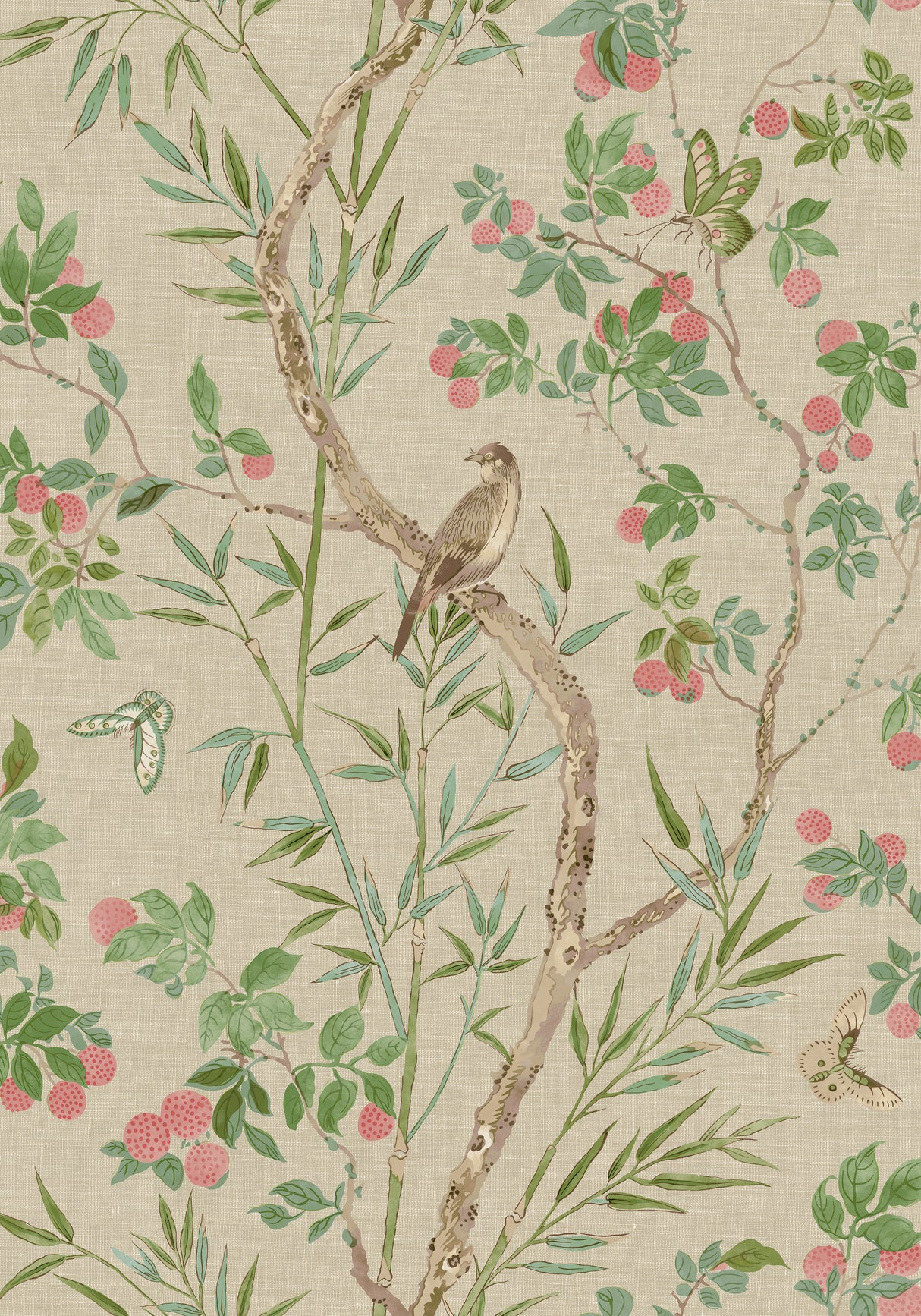 Thibaut T42009 CLAIRE Coral and Green Wallpaper