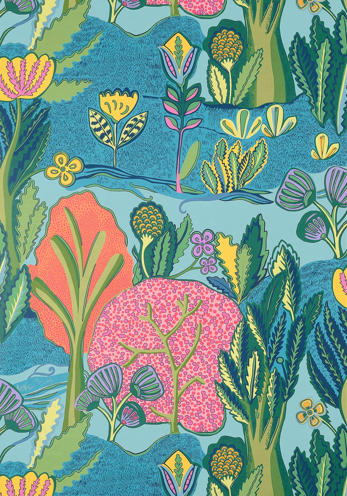 Thibaut T45012 ALBERO Tangerine and Turquoise Wallpaper