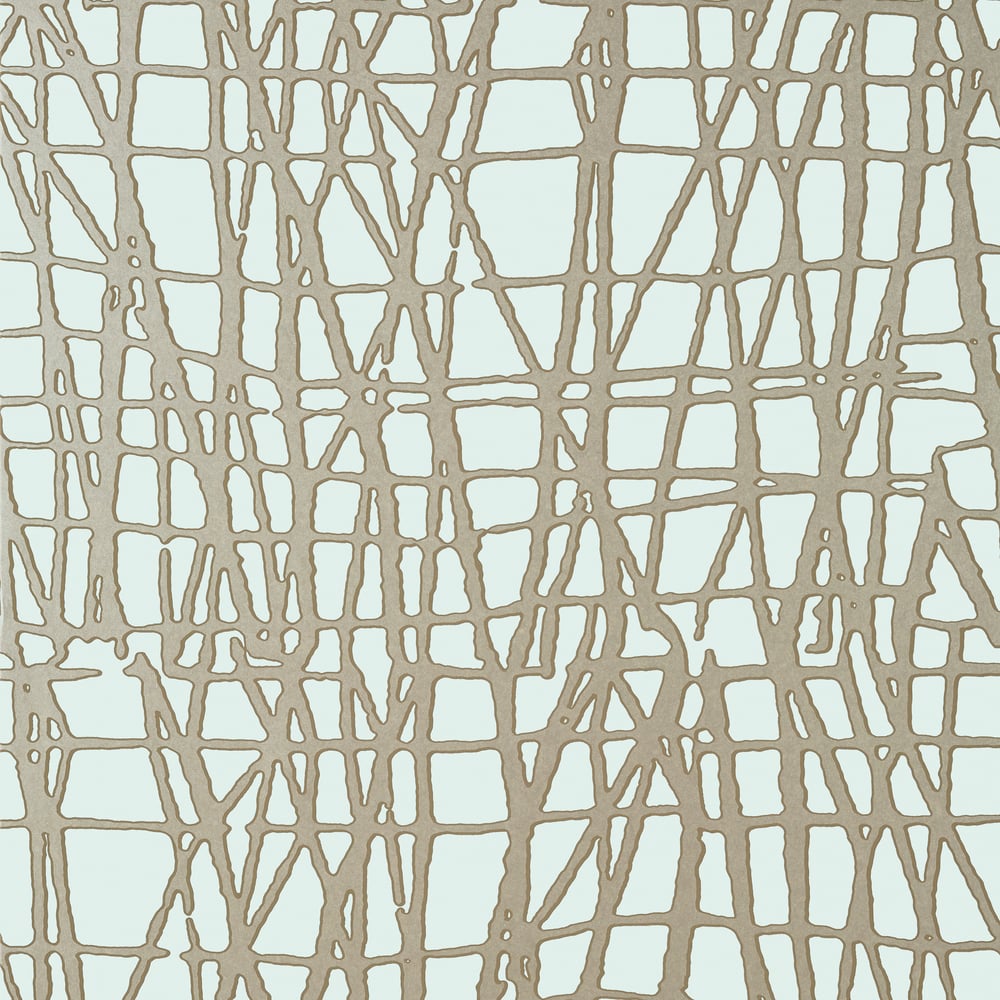 Thibaut T452 MORI Metallic Pewter on Soft Blue Wallpaper