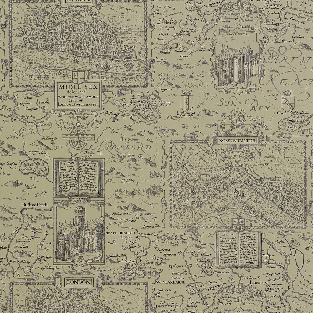 Thibaut T6011 LONDON MAP Linen Wallpaper