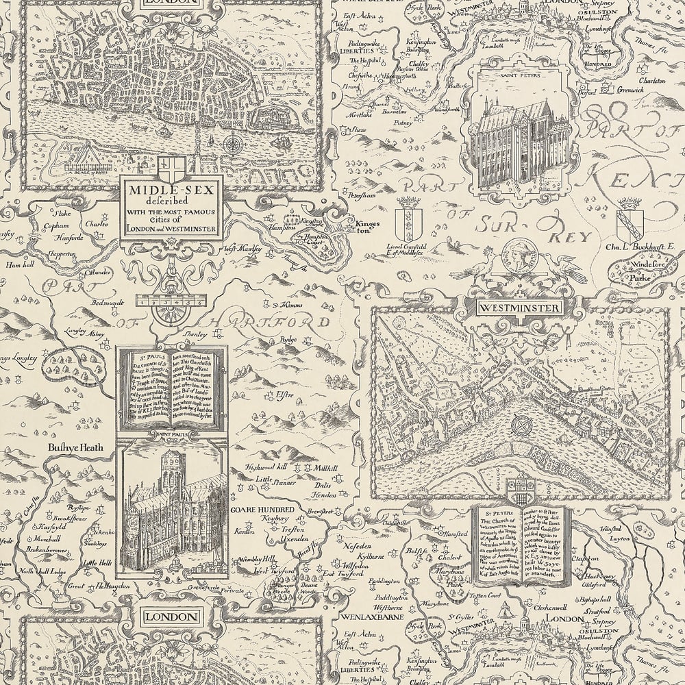 Thibaut T6012 LONDON MAP Off White Wallpaper