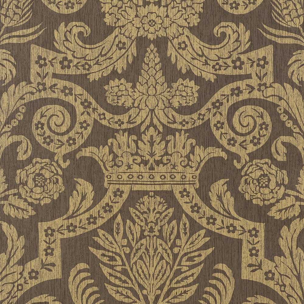 Thibaut T6026 HARVARD DAMASK Metallic on Brown Wallpaper
