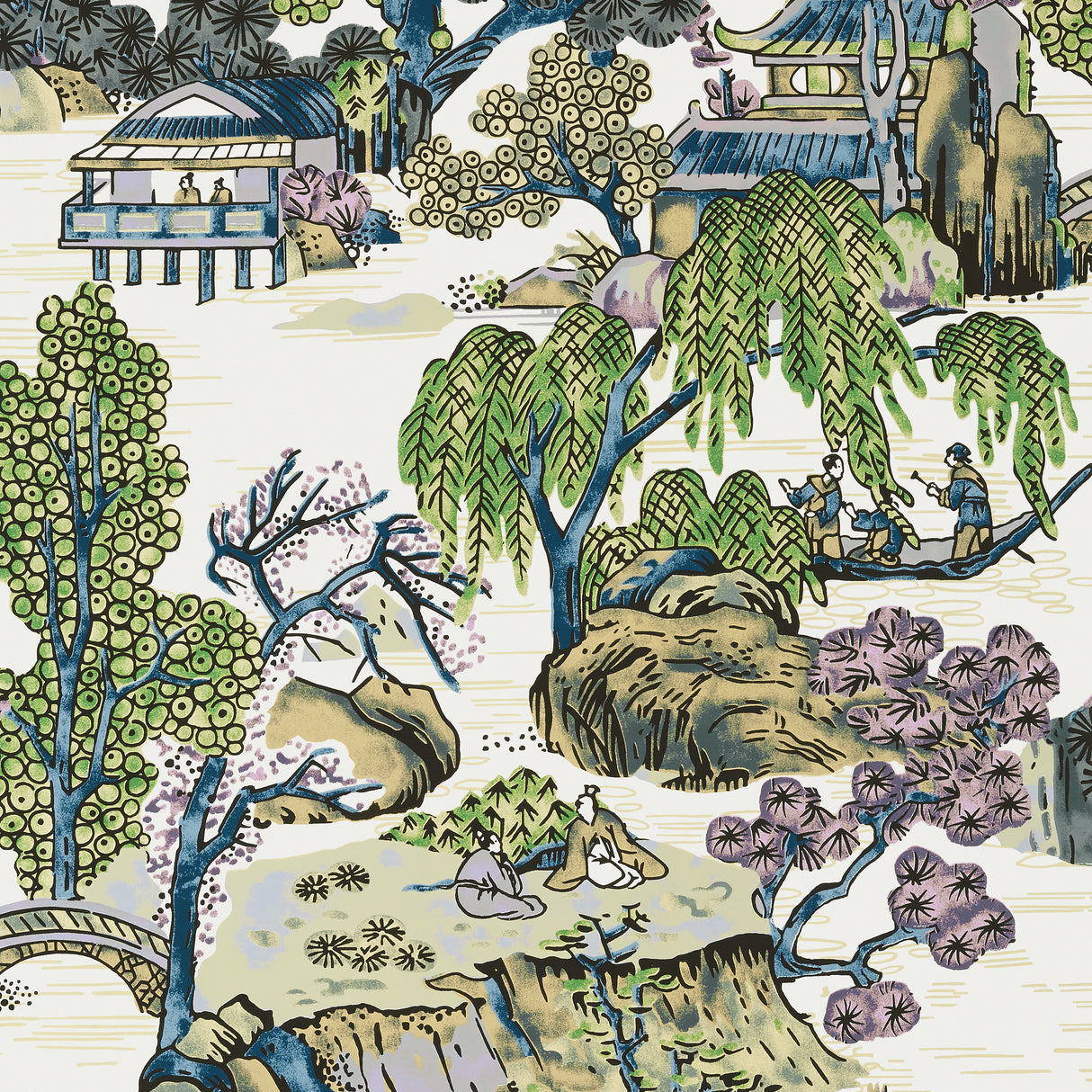 Thibaut T75459 ASIAN SCENIC Purple and Blue Wallpaper