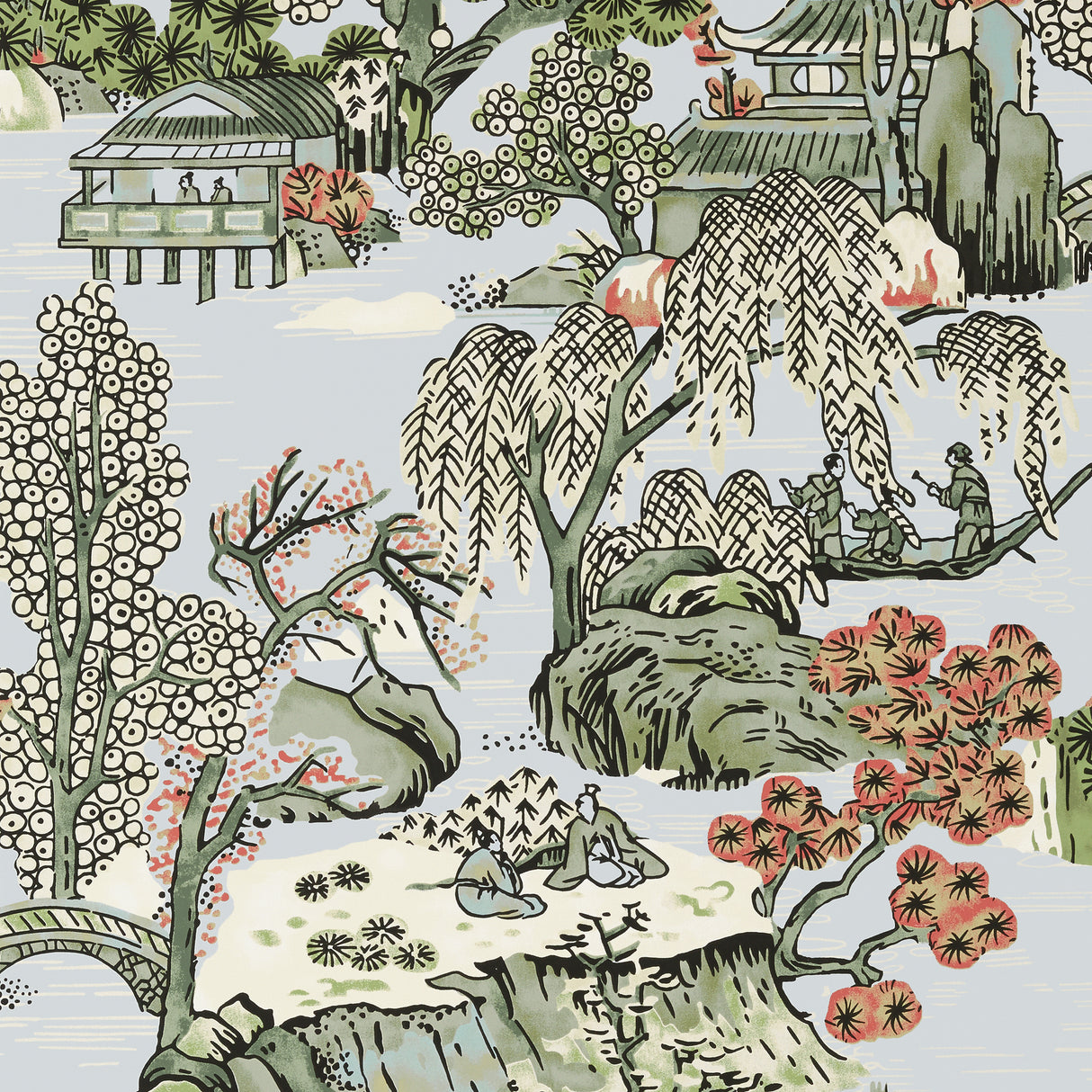 Thibaut T75460 ASIAN SCENIC Robin's Egg Wallpaper