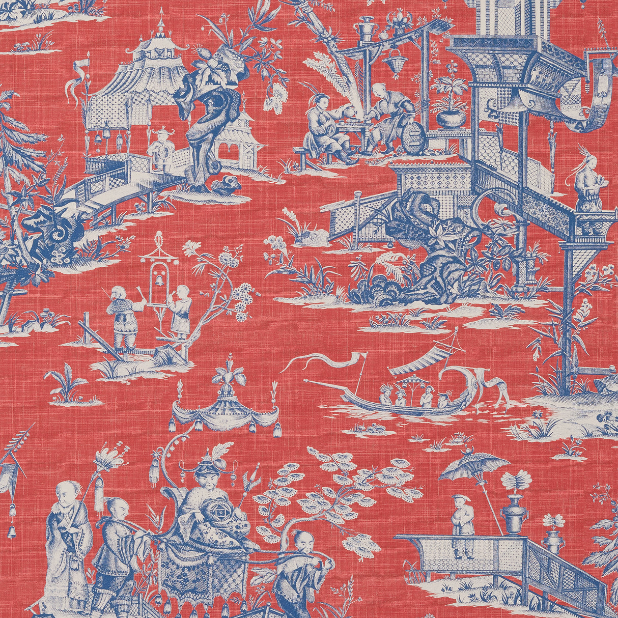 Thibaut T75466 CHENG TOILE Red and Blue Wallpaper