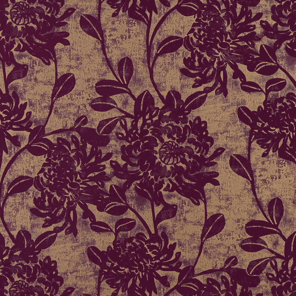 Thibaut T782 MUMS Plum on Metallic Gold Wallpaper