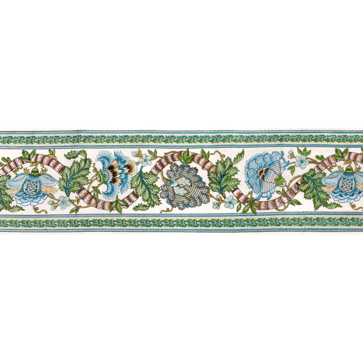 BRUNSCHWIG & FILS T8024102.335.0 LAURIS BORDER AQUA/LEAF TRIM - Eade's Wallpaper