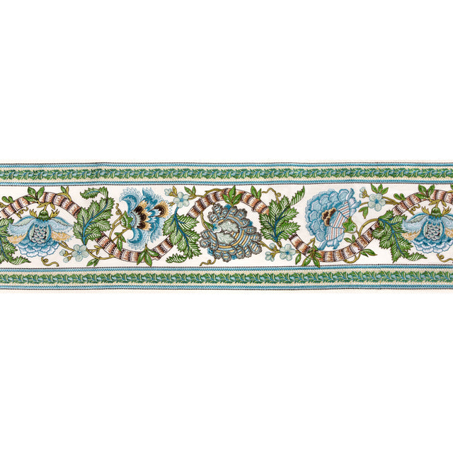 BRUNSCHWIG & FILS T8024102.335.0 LAURIS BORDER AQUA/LEAF TRIM - Eade's Wallpaper