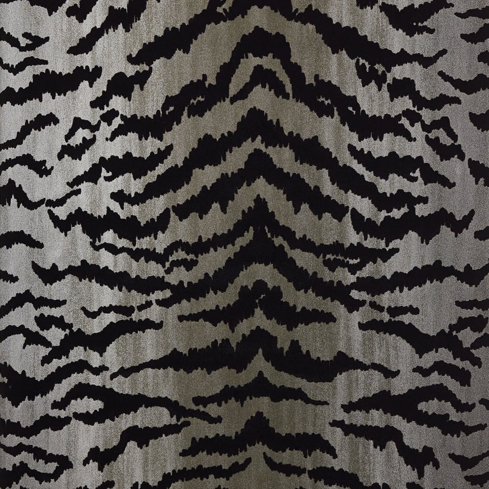 Thibaut T83065 TIGER FLOCK Black on Metallic Silver Wallpaper