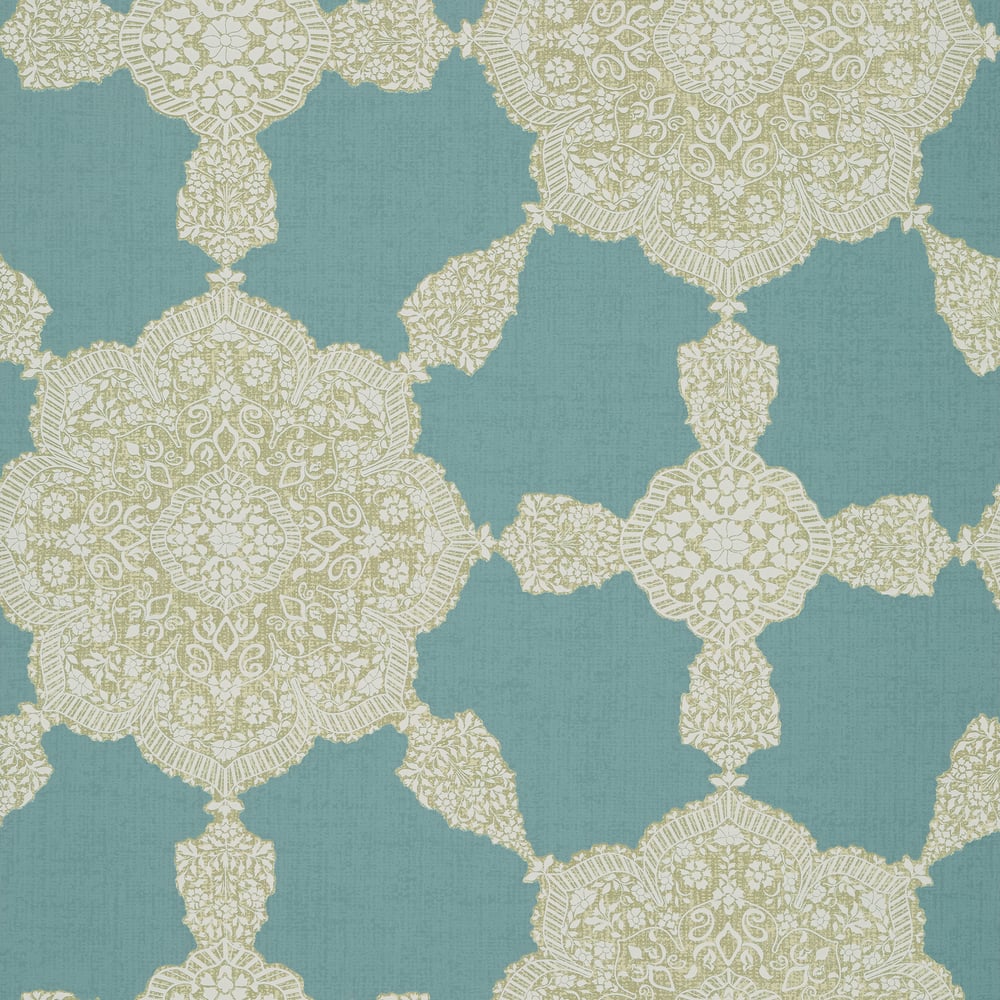 Thibaut MEDALLION PAISLEY T88728 in Aqua and Beige Wallpaper