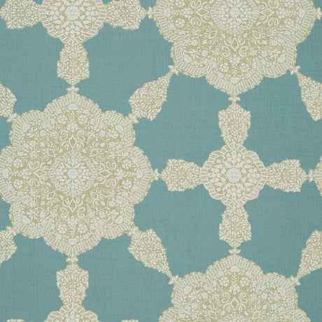 Thibaut MEDALLION PAISLEY T88728 in Aqua and Beige Wallpaper