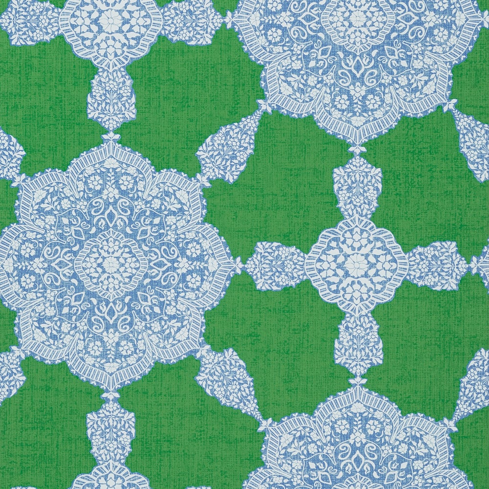 Thibaut T88730 MEDALLION PAISLEY Blue and Green Wallpaper