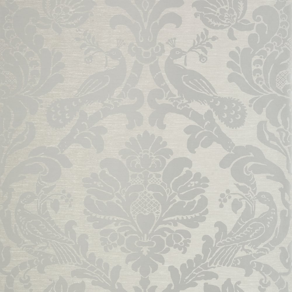 Thibaut T89140 PASSARO DAMASK Metallic Silver on Grey Wallpaper