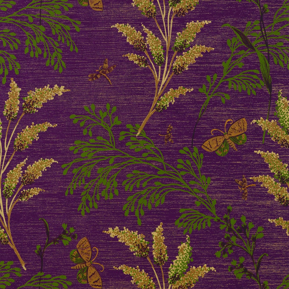 Thibaut T9265 BUTTERFLY GARDEN Eggplant Wallpaper