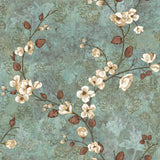 York TB4314 Dogwood Teal & Dark Brown Wallpaper