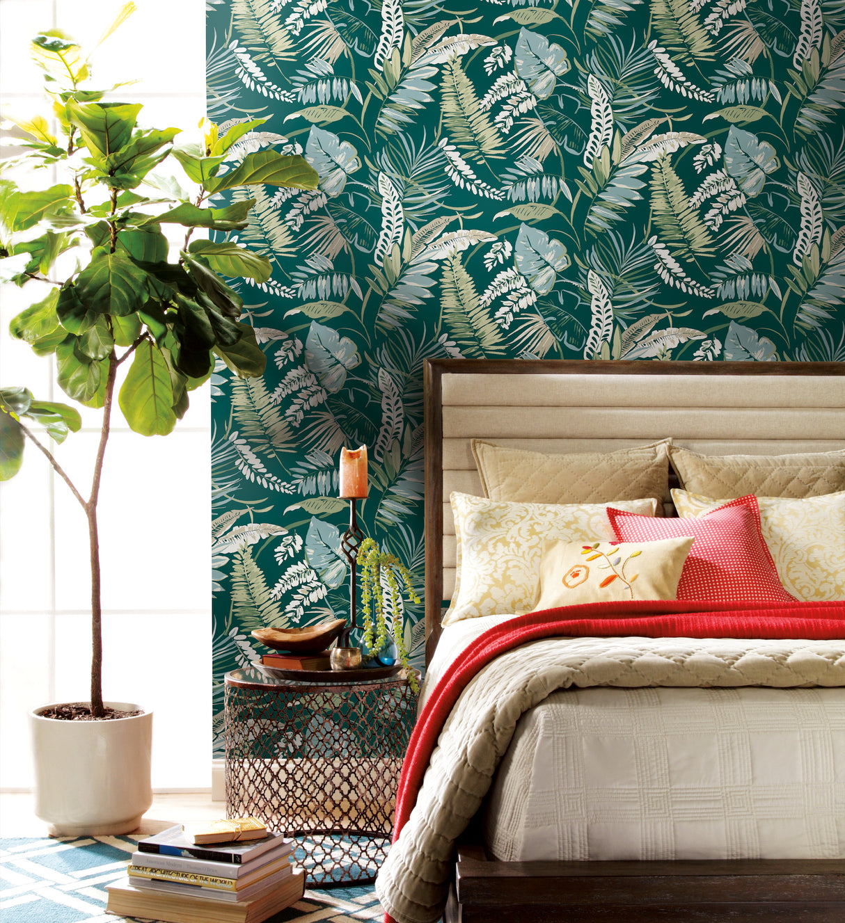 York TC2621 Tropical Toss Dark Green Wallpaper