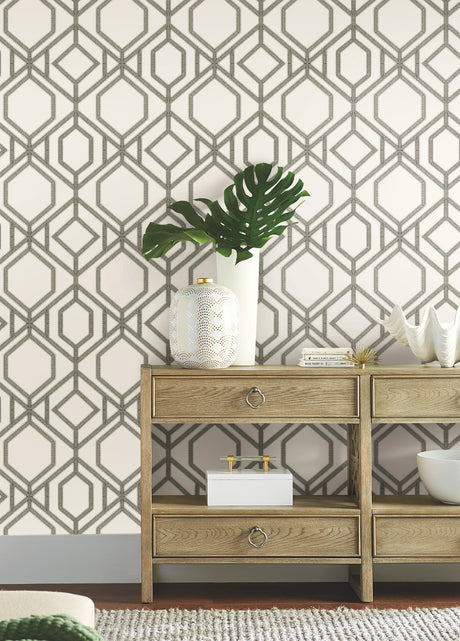 York TC2635 Sawgrass Trellis White & Taupe Wallpaper