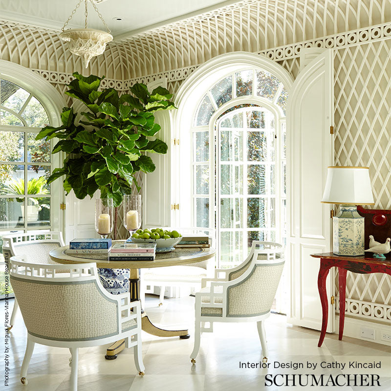 Schumacher Temple Blue Fabric - Eade's Wallpaper