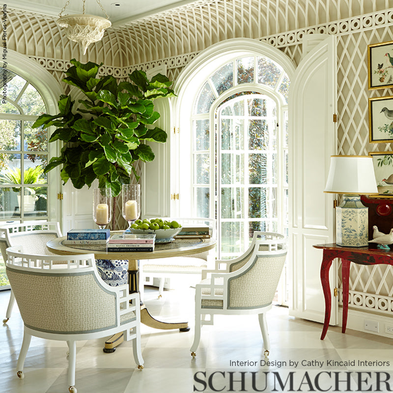 Schumacher Temple Sage Fabric - Eade's Wallpaper