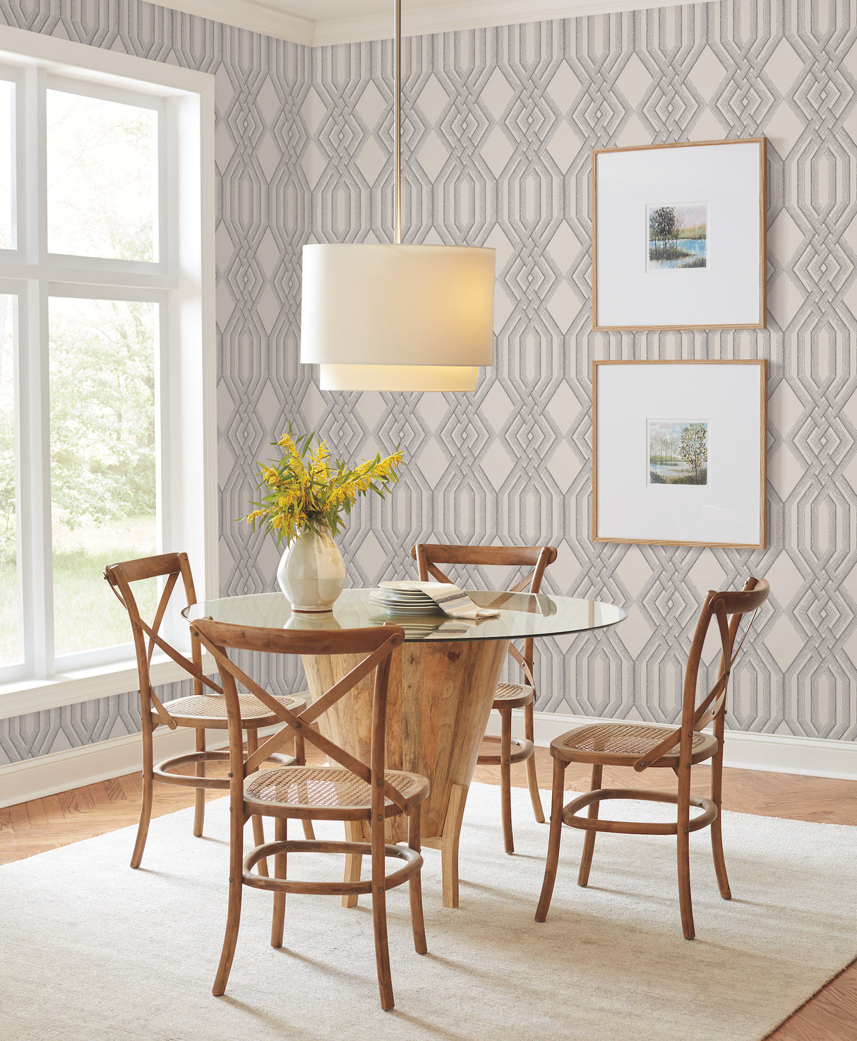 York TL1911 Etched Lattice Grey Wallpaper