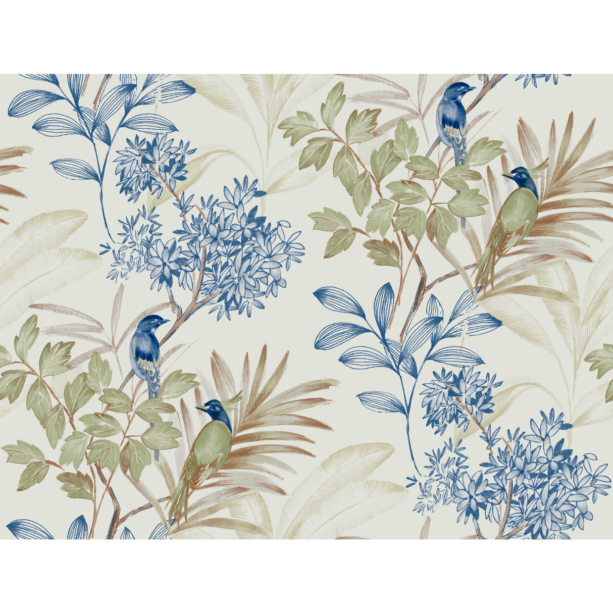 York TL1928 Handpainted Songbird Green & Blue Wallpaper