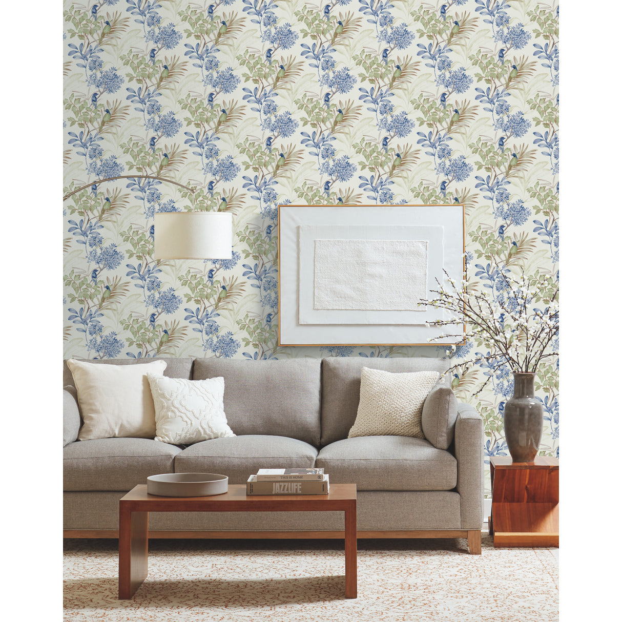 York TL1928 Handpainted Songbird Green & Blue Wallpaper