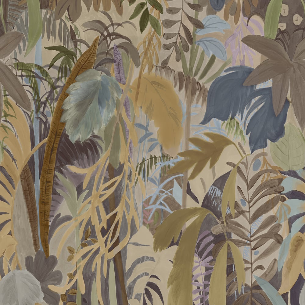 Thibaut TM15854 RAINFOREST MURAL Neutral on Metallic Wallpaper