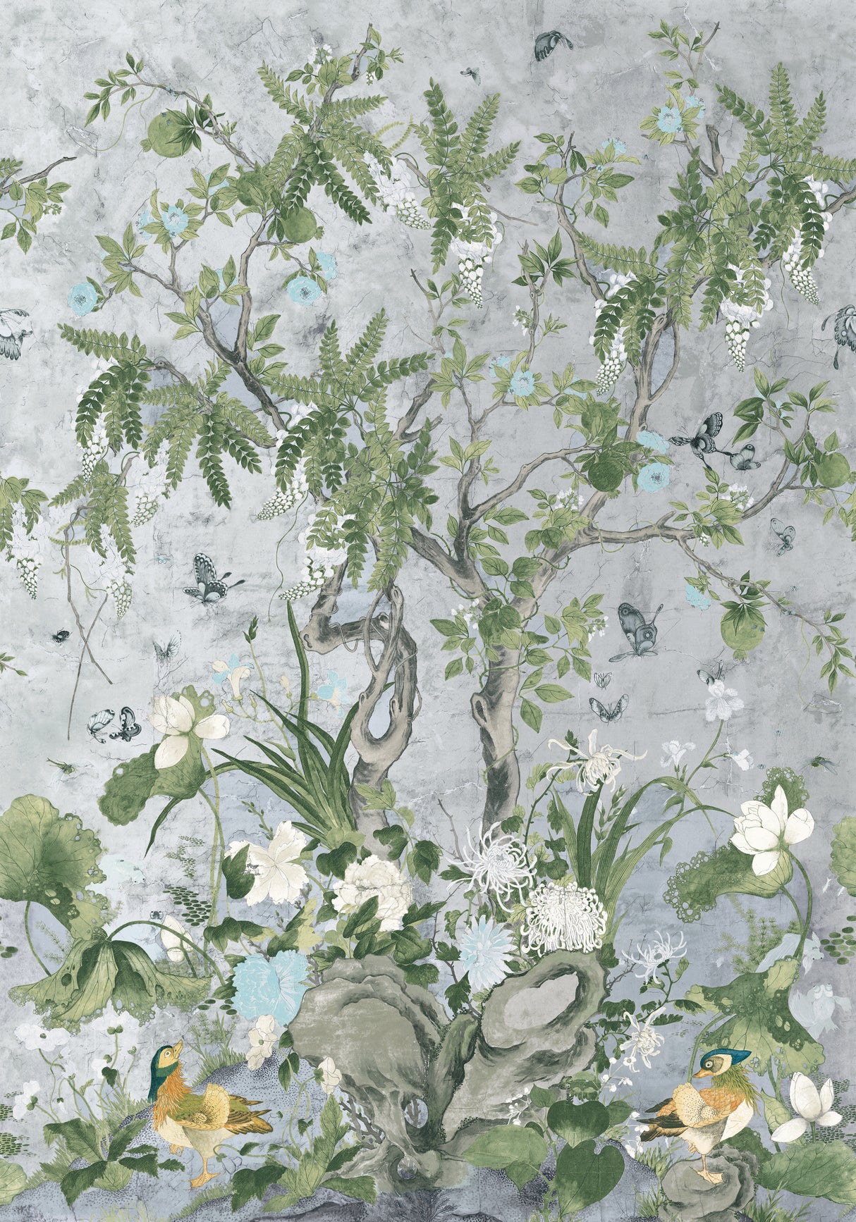 Thibaut TM42053 WILD WISTERIA MURAL Metallic Silver Wallpaper