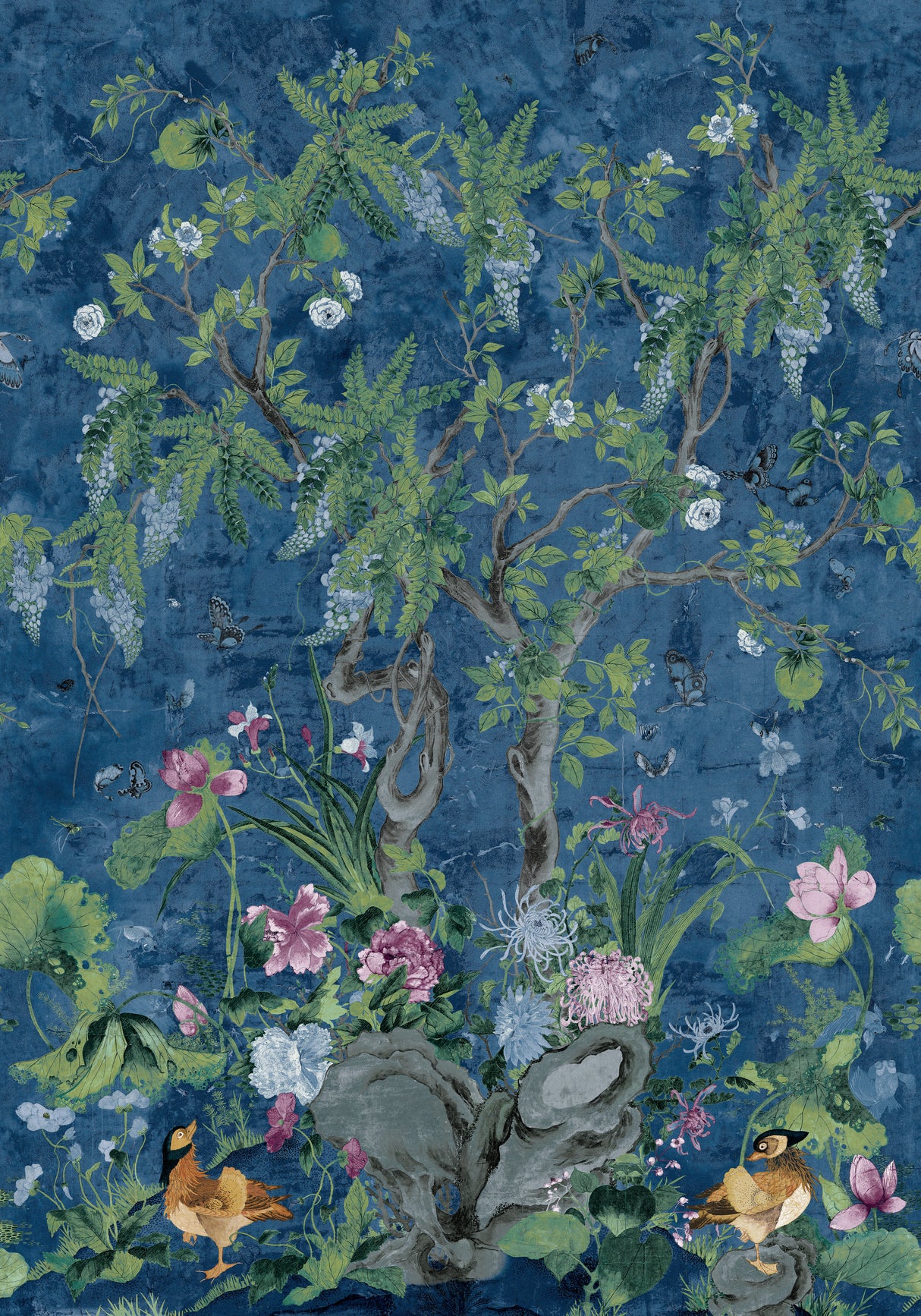 Thibaut TM42055 WILD WISTERIA MURAL Navy Wallpaper