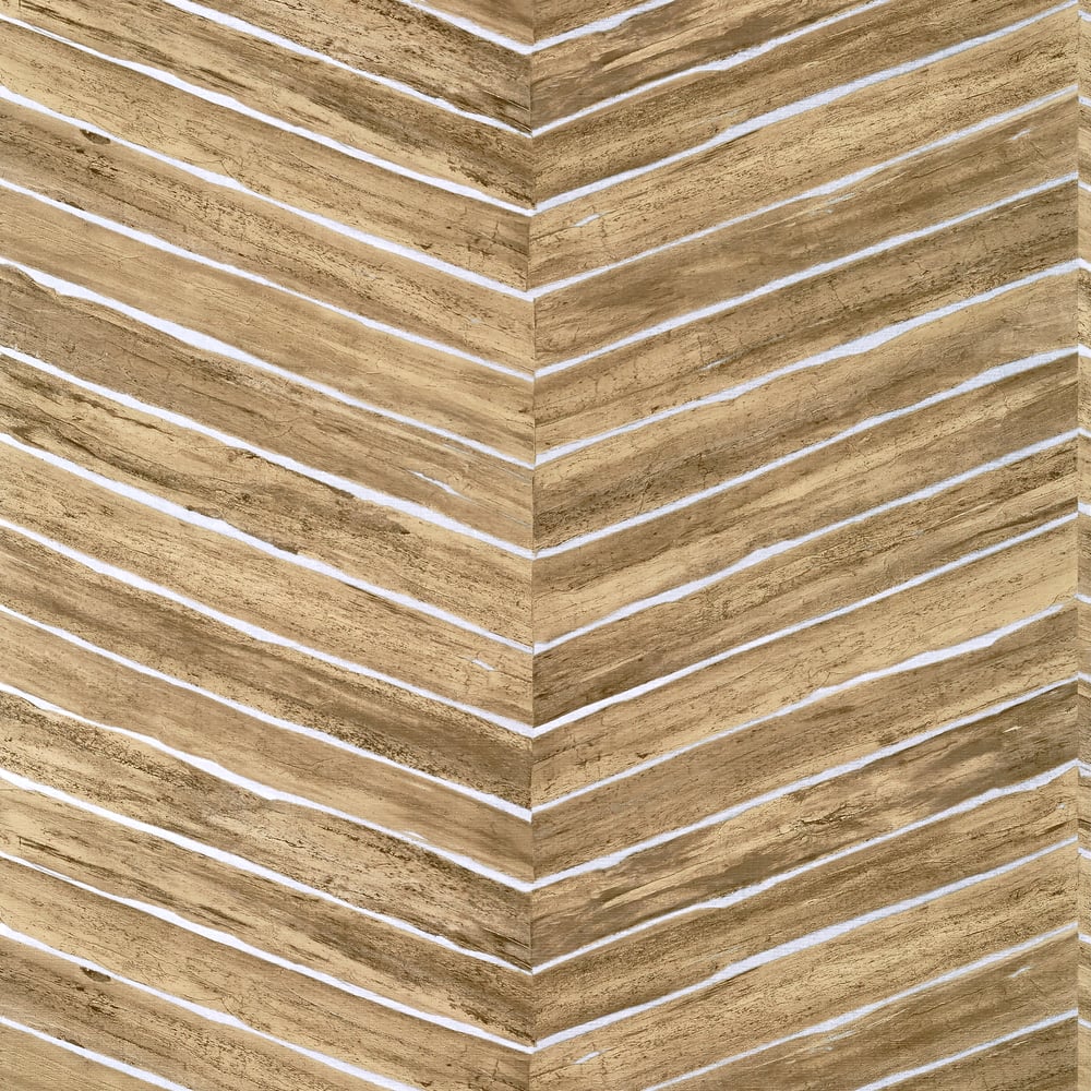 Thibaut TWW14573 WOOD HERRINGBONE Natural on Metallic Silver Wallpaper