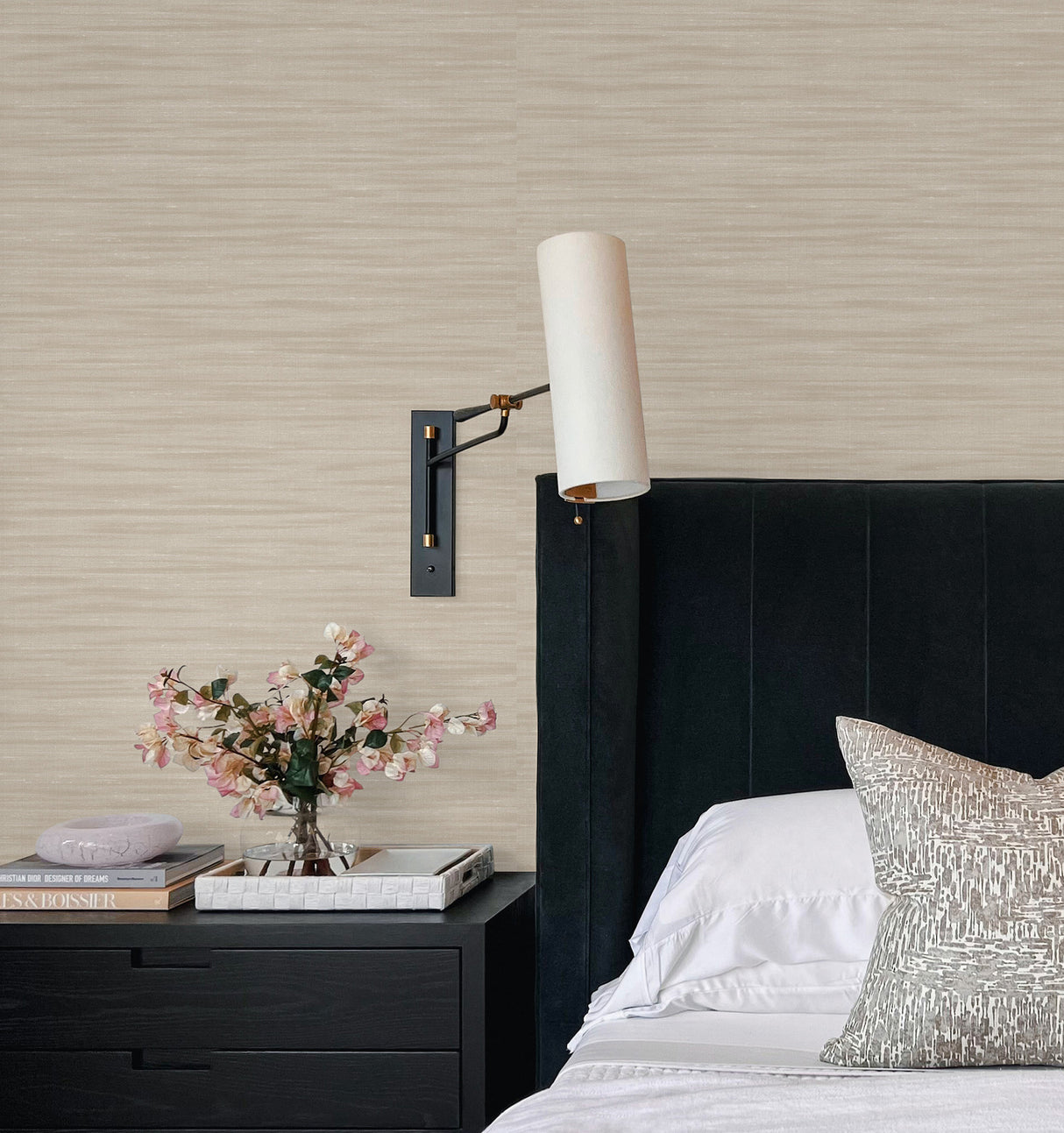 York Wallcoverings UW1001N Sari Silk Beige Faux Fabric Wallp