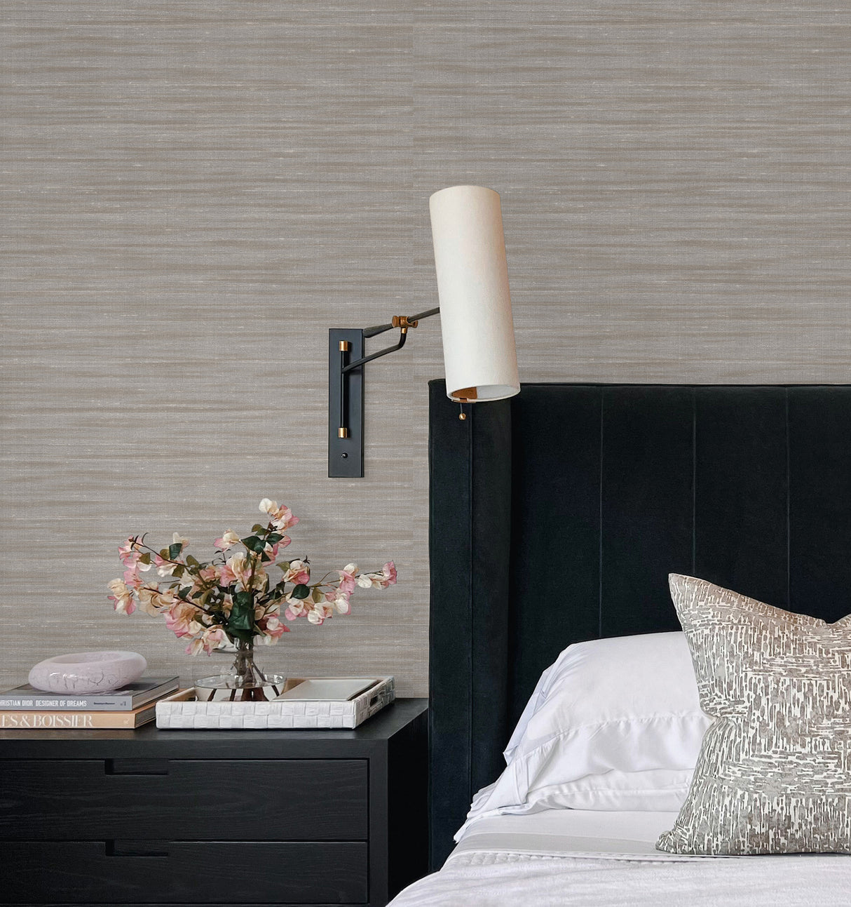 York Wallcoverings UW1002N Sari Silk Grey Faux Fabric Wallpa