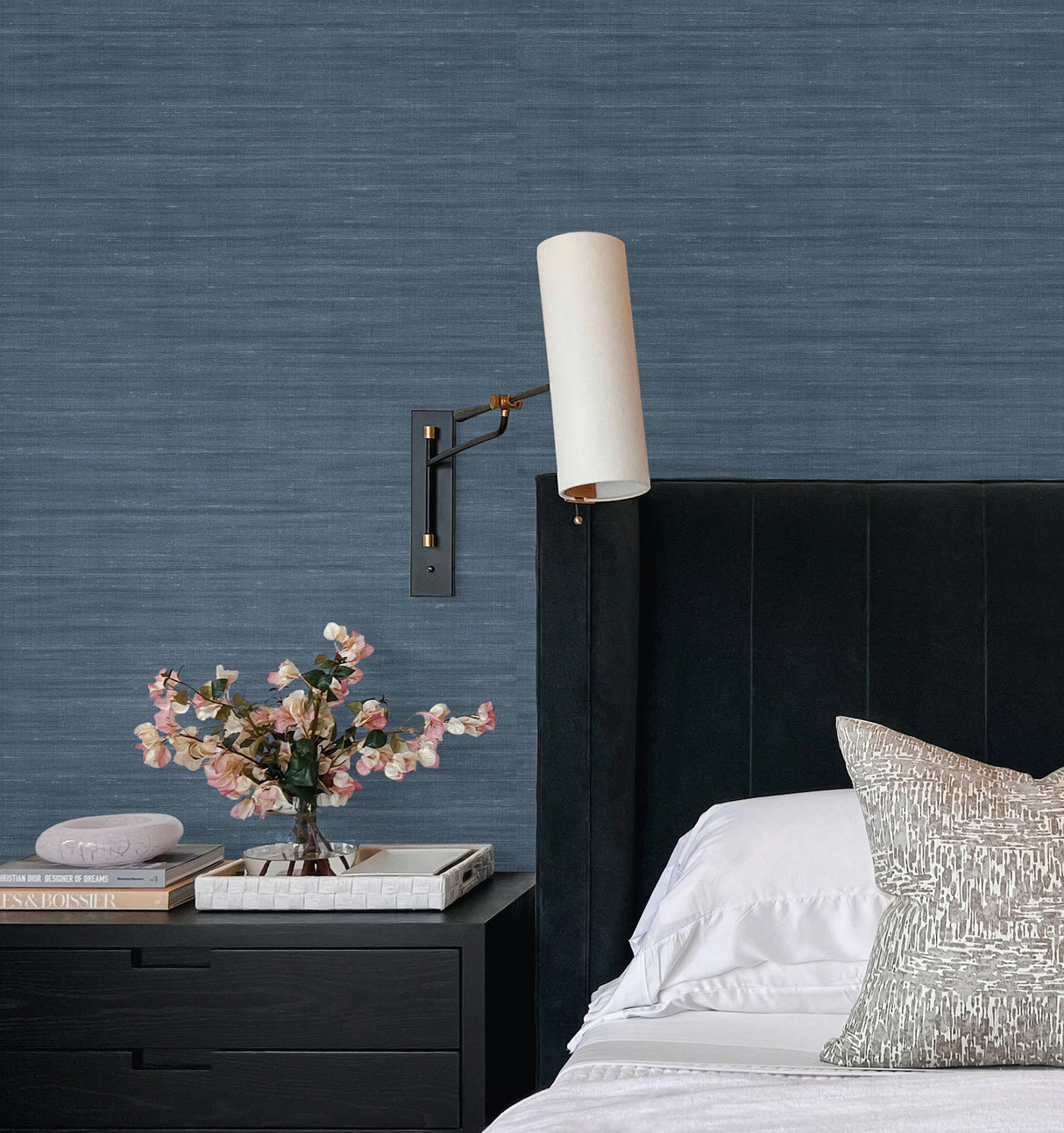 York Wallcoverings UW1003N Sari Silk Denim Faux Fabric Wallp
