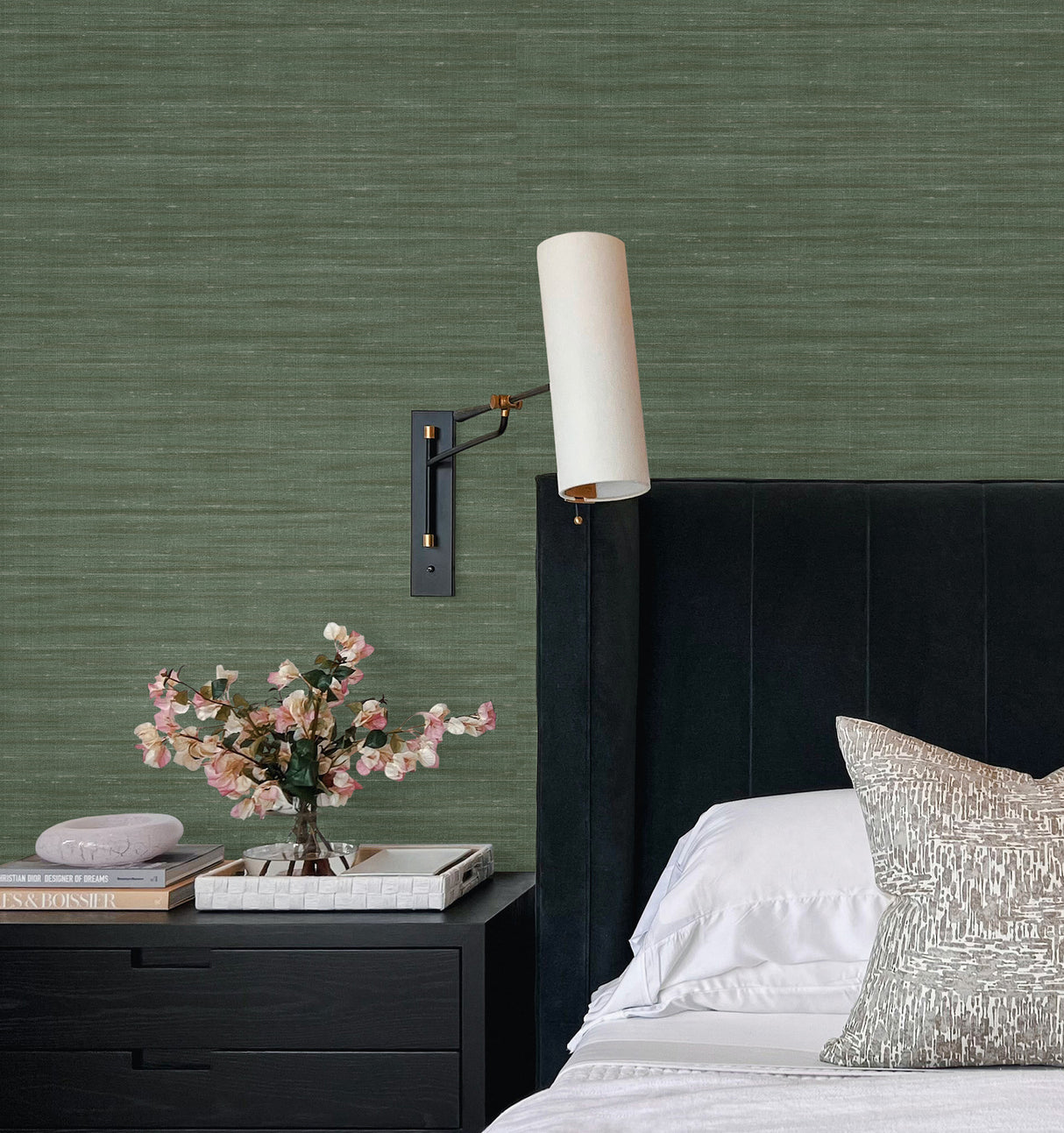 York Wallcoverings UW1004N Sari Silk Green Faux Fabric Wallp