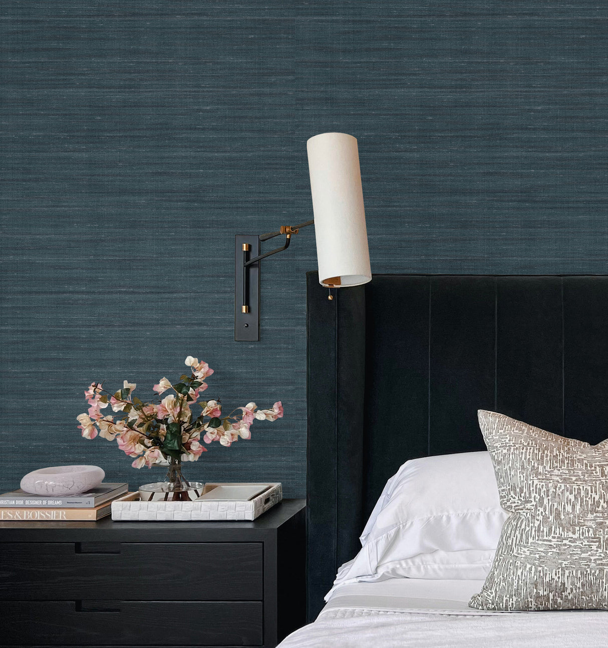 York Wallcoverings UW1005N Sari Silk Slate Faux Fabric Wallp