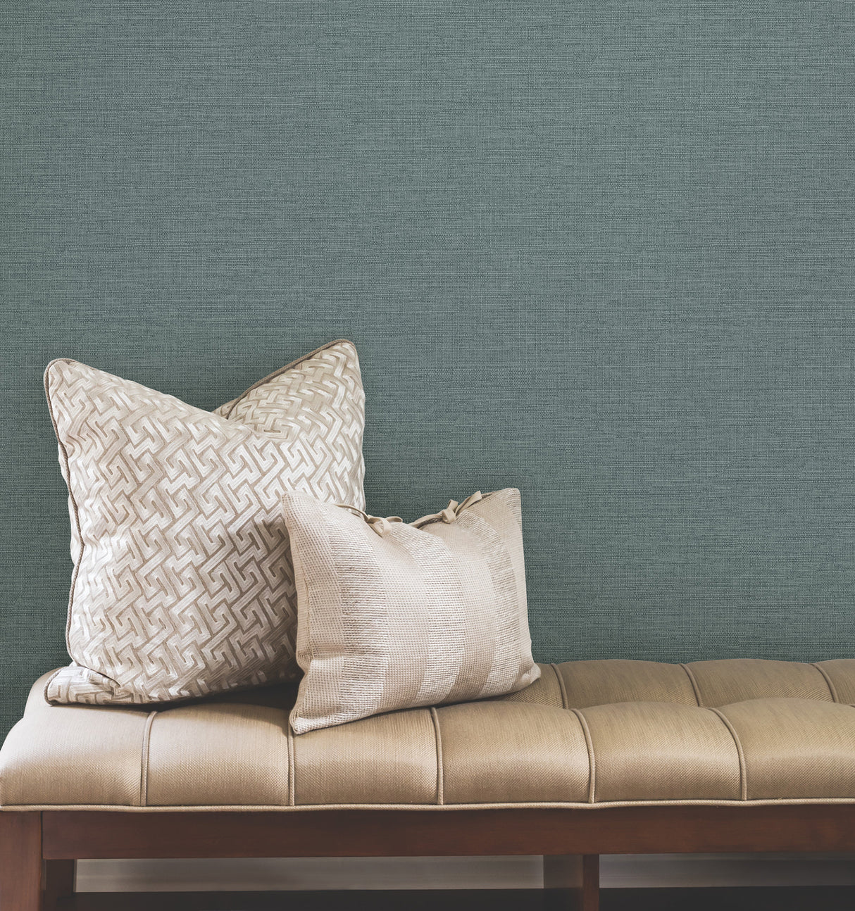York Wallcoverings UW1019N Terrene Teal Faux Linen Wallpaper