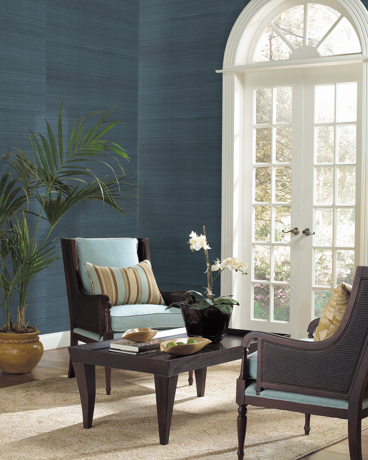 York VG4405 Plain Grass Sisal Grasscloth Blue Wallpaper