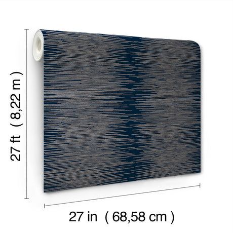 Ronald Redding VR1503 Operetta Navy Metallic Columns Wallpaper